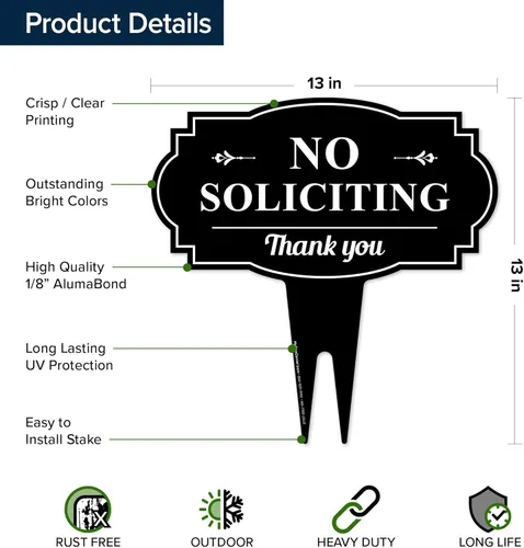 Vista 7 de Señal de No Solicitar para Casa, Señal de No Solicitar para Patio, 13"x13", Estacas Integradas Super Resistentes, Compuesto de Aluminio Libre