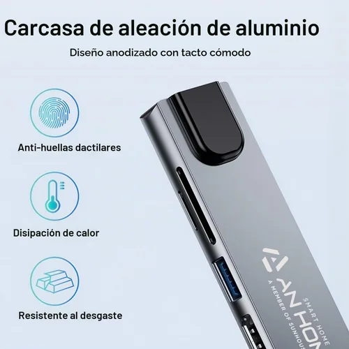 Vista 2 de AnHome Adaptador USB C Hub Ethernet HDMI 4K, 8 en 1 multipuerto Dock USB-C a RJ45 Ethernet USB 3.0 SD/TF lector de tarjetas SD/TF de 87 W PD puerto