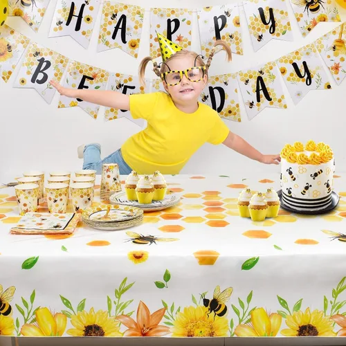 Vista 6 de WERNNSAI Mantel de abeja – 1 paquete de 108 x 54 pulgadas, mantel de abeja de abeja, decoración de baby shower, mantel de panal para niños y niñas
