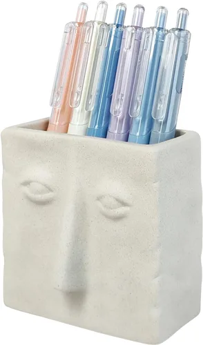 Soporte para bolígrafo de cerámica de cara cuadrada abstracta, portalápices de cerámica multiusos y soporte para bolígrafo, accesorio de escritorio
