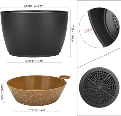 Vista 5 de Macetas de 12 pulgadas, macetas con agujeros de drenaje de malla y depósito profundo, macetas para plantas de interior, maceta de riego automático