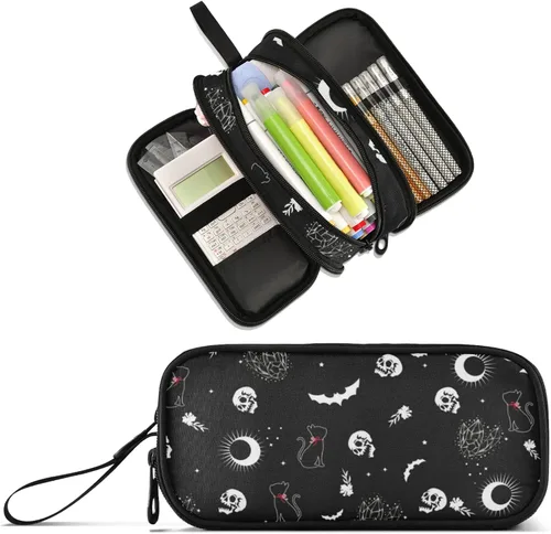 Vista 15 de Celestial Bohemian Moon - Estuche de gran capacidad para lápices con 3 compartimentos para oficina y escuela, bolsa grande de almacenamiento