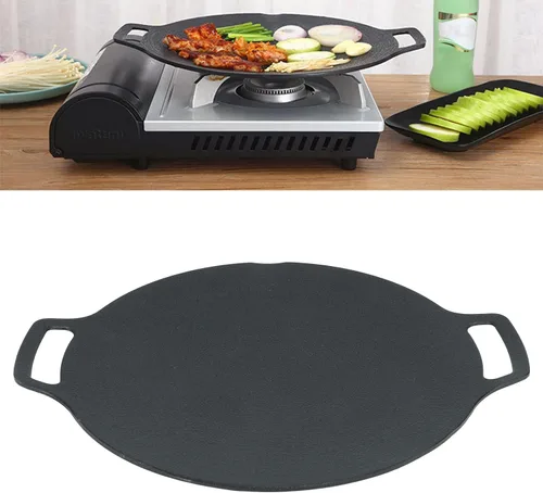 Vista 4 de Sartén antiadherente, sartén coreana para barbacoa con doble asa, revestimiento de 6 capas, parrilla redonda multifuncional para cocina de gas