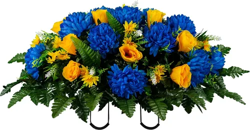 Sympathy Silks Flores Artificiales para Cementerio – Rosas Realistas y Vibrantes, Decoraciones para Tumbas al Aire Libre - Colores que No se