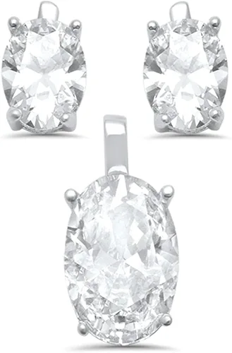 Oxford Diamond Co Juego de aretes y colgantes de plata de ley de tres piezas con piedras preciosas de imitación ovaladas