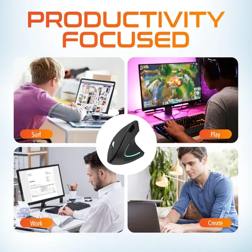 Vista 8 de Delton Ratón inalámbrico vertical ergonómico, dongle USB de 2.4 GHz, 6 botones, 3 niveles de DPI ajustables (800/1200/2400), funciona con pilas AA