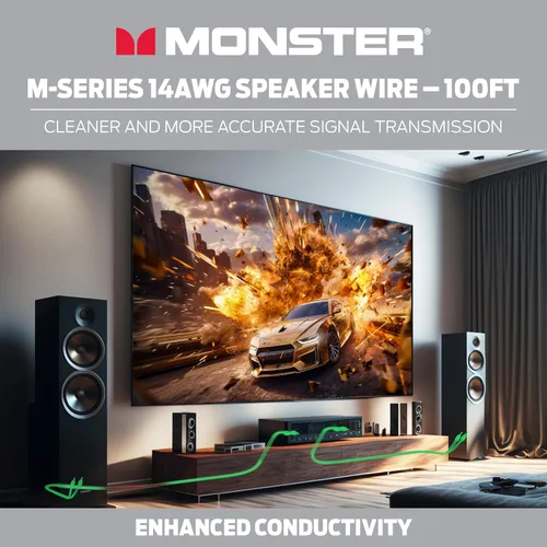 Vista 3 de Monster Cable de altavoz Serie M 14 AWG Cable de altavoz de rendimiento avanzado Bobina de 100 pies con construcción de alambre de altavoz de cobre