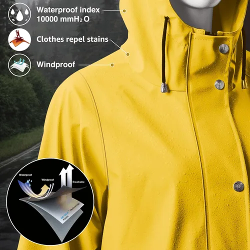Vista 4 de UNIQUEBELLA Chubasqueros impermeables para mujer, impermeables, abrigos largos con capucha para lluvia, rompevientos, gabardina para exteriores