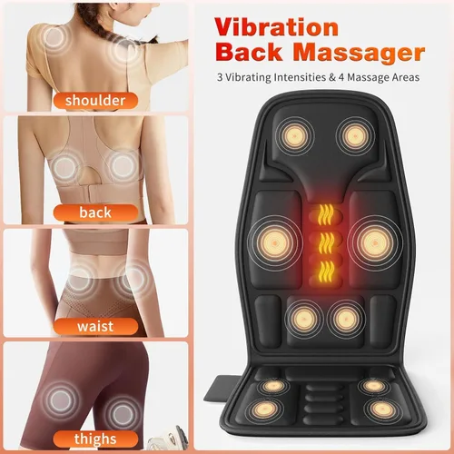 Vista 3 de SLOTHMORE Masajeador de espalda para silla con calor, almohadilla masajeadora para silla reclinable con 8 vibraciones, cojín de asiento