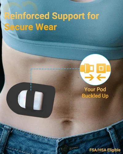 Vista 2 de Parches sobre Omnipod 5, 20 unidades Amolyfe Parches adhesivos Omnipod 5 impermeables con correa elástica, respaldo dividido optimizado para fácil