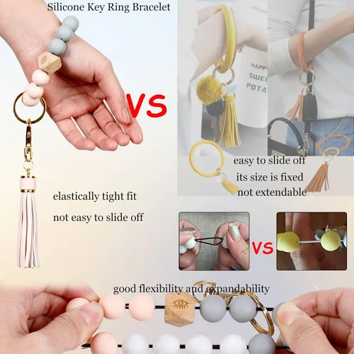 Vista 4 de BIHRTC - Pulserallavero para enganchar las llaves del auto, brazalete con cuentas de silicona para mujer