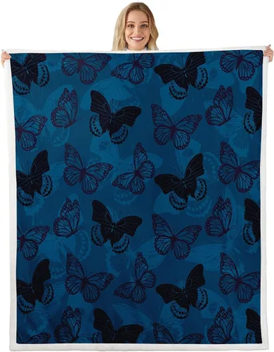 Vista 9 de Colorful Butterfly Fleece Flannel Blanket,Rustic Tree Butterflies Bed Sofa Couch Blanket,50"x60",Retro Blue Tie Dye Fuzzy Soft Fleece Throw Blankets