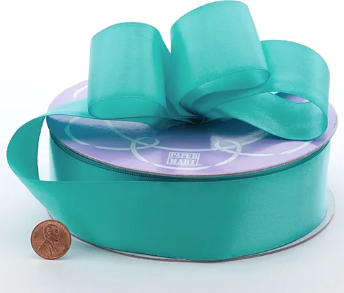 Cinta de satén de doble cara aguamarina de 1 1/2" X 50 yardas