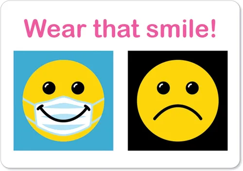 Señal de seguridad pública – Wear That Smile Mask | Peel and Stick Wall Graphic | Proteja su negocio, sala de clases, oficina e interiores | Hecho