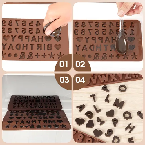 Vista 5 de Moldes de silicona para letras y números de chocolate con símbolos de decoración de pasteles de feliz cumpleaños, 2