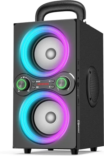 TPyesss Altavoces Bluetooth, 80 W (pico) inalámbrico TWS altavoz Bluetooth portátil, luces impulsadas por ritmo, altavoz estéreo de 100 dB con