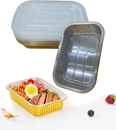 Vista 7 de Sartenes de papel de aluminio de SuiXinCook con tapas, 10 unidades, resistentes, 2 libras, sartén pequeña de papel de aluminio de 8.5"×6