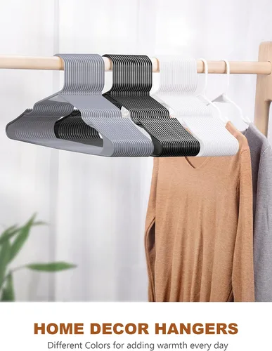 Vista 9 de Jersow Paquete de 50 perchas de plástico negro, perchas para ropa que ahorran espacio, perchas resistentes para armario, perchas antideslizantes