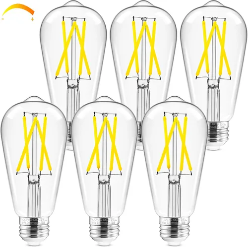 Vista 23 de Hizashi Edison Bombilla LED de 60 W, 2700 K regulables con base E26, bombillas ST19 vintage blanco cálido suave, 95+CRI, certificación UL, 700