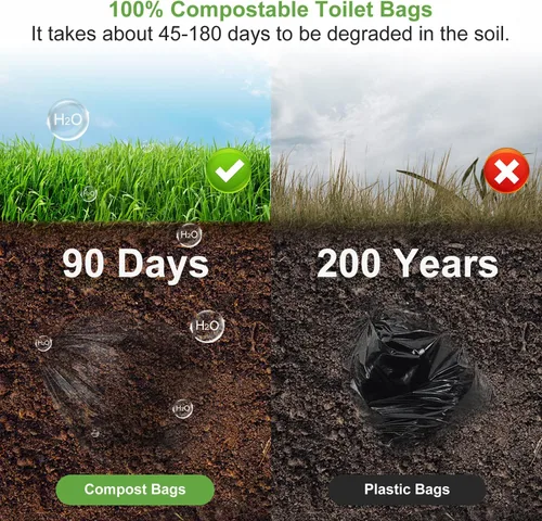 Vista 3 de 100 bolsas de inodoro portátiles, con cordón biodegradable, bolsas de basura de 8 galones para cubeta de 5 a 8 galones, inodoro, adultos, al aire