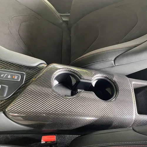 Vista 4 de Fibra de carbono real compatible con Toyota Supra GR A90 A91 MK5 2019-2022 2023 2024 Control central de coche, cubierta de caja de apoyabrazos