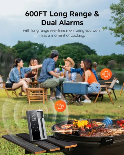 Vista 4 de Termómetro inalámbrico inteligente para carne con sonda ultrafina, termómetro digital para alimentos de lectura instantánea de 0.5 segundos, rango