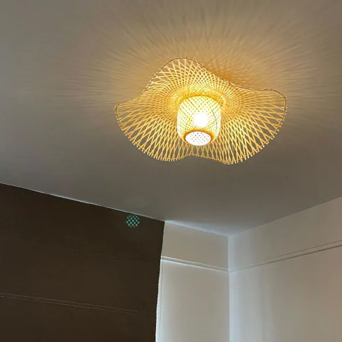 Vista 6 de RCIDOS Lámpara de techo semiempotrada tejida de bambú para el hogar, lámpara colgante de mimbre estilo bohemio, lámpara de techo colgante de mimbre