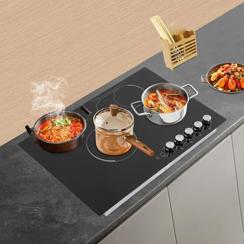 Vista 4 de Electric Cooktop 3 Burners, Built in Radiant Electric Stove Top,2600W Cooktop Stovetop with Sensor Touch Control&Timer,Temperature,9 Heating 4