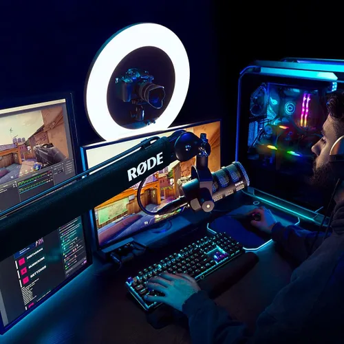 Vista 5 de Rode PSA1+ Pro Studio Boom Arm para podcasting y transmisión con cable XLR de grado profesional y paño de pulido StreamEye