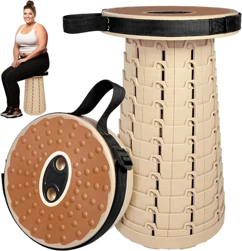 Taburete plegable, taburete plegable con cojín de poliuretano, taburete plegable portátil de 12 niveles y capacidad de carga de 500 libras, silla de