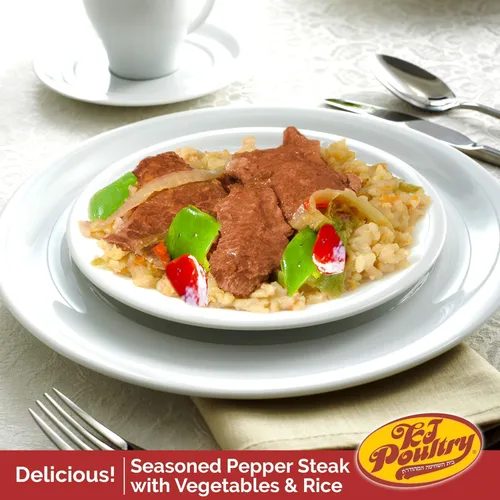 Vista 4 de Kosher Mre - Comidas de carne listas para comer, variedad de carne de ternera, filete de pimiento de ternera, pollo Chow Mein (paquete de 3), plato