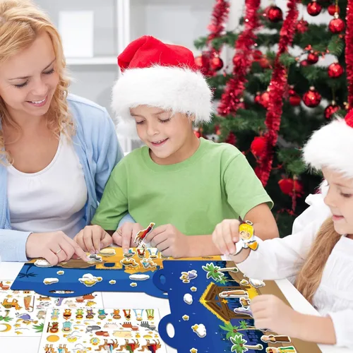 Vista 7 de Libro de actividades con pegatinas 3D hinchables de Navidad 100 pegatinas reutilizables Actividades para niños Escena religiosa Libro de pegatinas