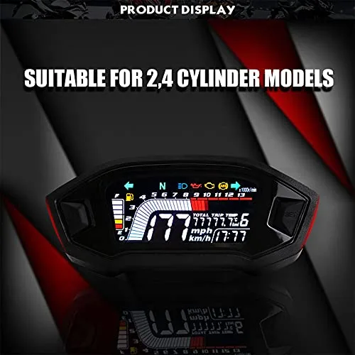 Vista 4 de ELING Velocímetro universal para motocicleta, tacómetro de nivel de combustible, medidor de odómetro digital LCD para 2 y 4 tipos de cilindros