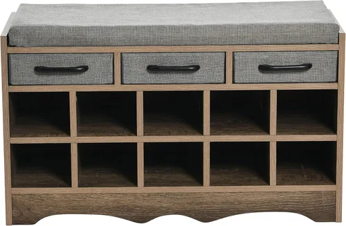Vista 4 de Household Essentials Banco de zapatos de entrada con 10 cubículos, acabado de madera de fresno