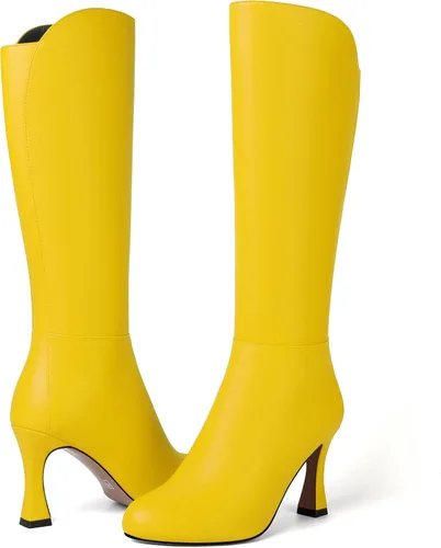 Vista 6 de SKYSTERRY Botas de tacón alto con cremallera mate para mujer, con punta redonda, de 3.3 pulgadas