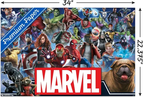Vista 4 de Trends International Marvel Comics - Póster de pared de héroes del universo Marvel, 14.725 x 22.375 pulgadas, versión enmarcada de madera de granero