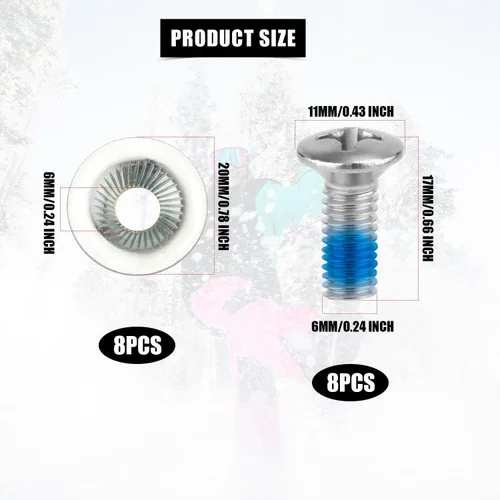 Vista 2 de Juego de tornillos de fijación de snowboard, tornillos de montaje de snowboard de acero inoxidable con arandelas antideslizantes, accesorios