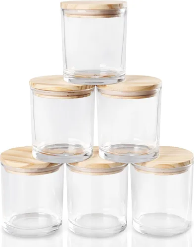 Vista 15 de SHOWIN Frascos de vela gruesos de 18 onzas para hacer velas 6 piezas, frascos vacíos con tapas de madera para hacer velas, contenedor de muestra