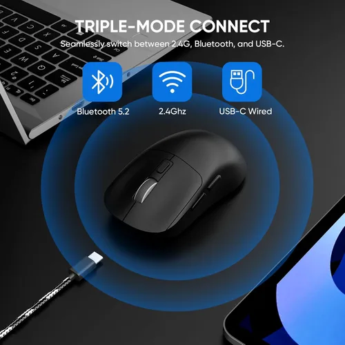 Vista 2 de MELOGAGA Ratón inalámbrico para juegos, 2.4G/Bluetooth 5.4/USB-C 3 modos alámbrico/inalámbrico ratones para juegos con 8 DPI ajustables, ratón