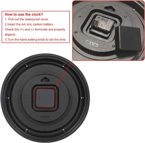 Vista 6 de Reloj de pared para interiores y exteriores de 12 pulgadas, resistente al agua con temperatura y humedad, funciona con pilas, sin tictac, reloj