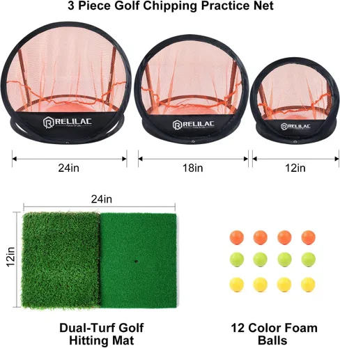Vista 3 de RELILAC Juego de red de práctica de astillado de golf emergente, accesorios de objetivo de golf para interiores y exteriores, mejora tu juego corto