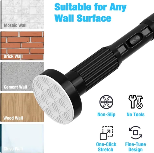 Vista 5 de MEXAU Barras de cortina de tensión negras para ventanas de 40 a 67 pulgadas, barra de tensión resistente, barra de cortina ajustable, sin