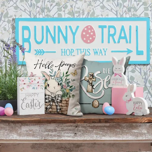 Vista 2 de DFXSZ Fundas de almohada de Pascua de 18 x 18 pulgadas, juego de 4 fundas de almohada de poliéster con diseño de hojas de eucalipto de conejo