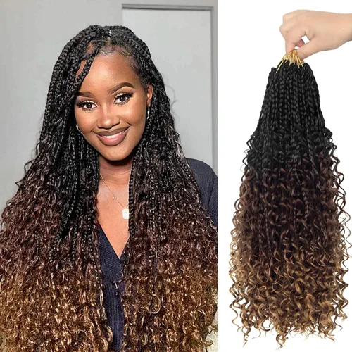 Goddess - 8 paquetes de cabello sintético de ganchillo de 20 pulgadas, trenzas de caja (box braids) 3X estilo bohemio con extremos rizados, ideales