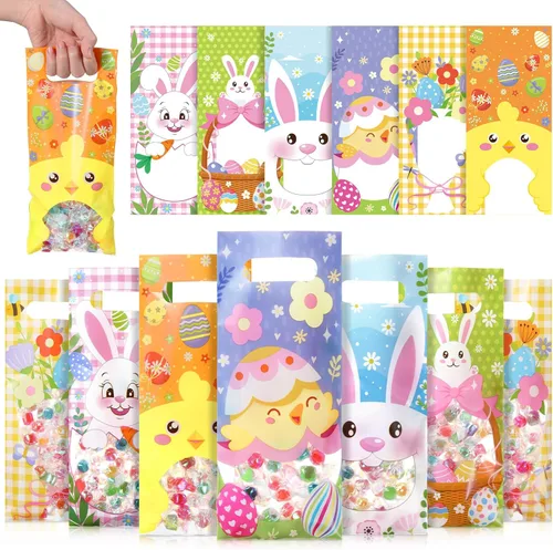 Vista 11 de Pasimy 60 bolsas de regalo de verano, bolsas de celofán de plástico a granel con ventana transparente, pequeñas bolsas de regalo para Halloween