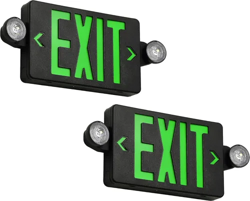 Vista 21 de TANLUX Señal de salida verde con luces de emergencia, luz LED de salida de emergencia con batería de respaldo, carcasa negra, certificación UL, CA