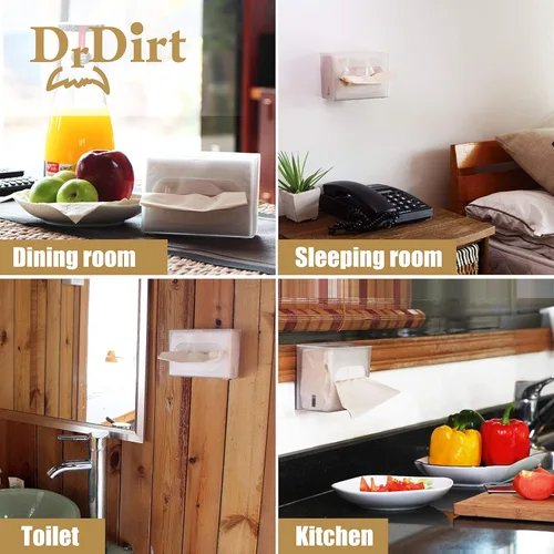 Vista 5 de DrDirt Tejidos de bambú de 3 capas, 110 unidades, bolsa de bambú para pañuelos faciales de bambú, paquete de 4 con dispensador montado en la pared