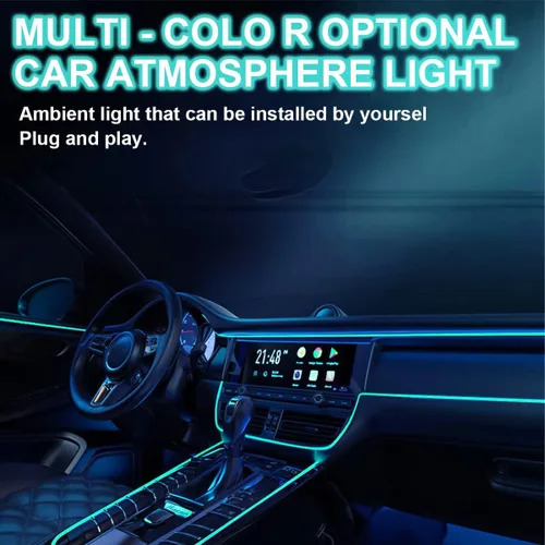 Vista 3 de Tira de luces LED para interior de automóvil con cable EL, luz de neón de 16 pies con borde de costura para encendedor de cigarrillos, kits