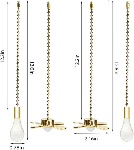 Vista 4 de Cadena de tracción para ventilador de techo, juego de tiradores de ventilador de 13.6 pulgadas con conector, 2 cadenas de bolas con cuentas, latón