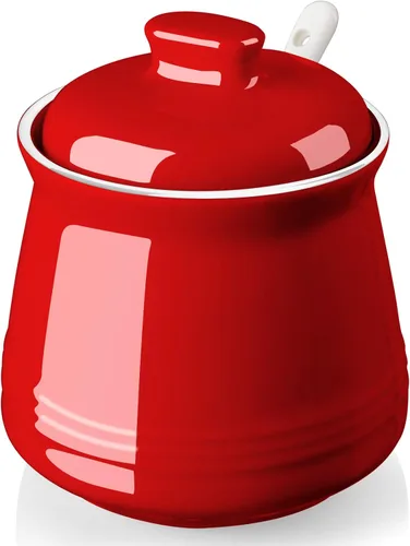 Vista 8 de Azucarera DAYYET con tapa y cuchara, azucarero de cerámica de 12 oz con cuchara, recipiente de azúcar para barra de café, tarro de azúcar con Blanco